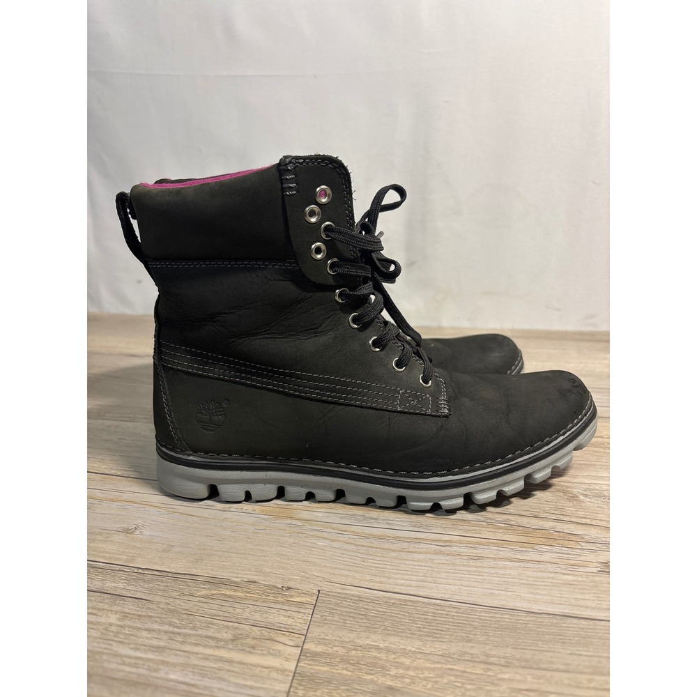 Timberland 8351R Womens Black Nubuck Lace Up Boots Fuchsia Pink Lining Size 9.5